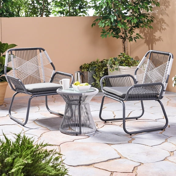 3pc Chitchat For Patio - Gray Pe And Iron Outdoor Seating With Waterproof Cloth, 28.5 In D X 27.48 W 33.34 H, 40.28 Lb Chat Garden & Furnishings Material, 27.83" 27.48" 33.34"