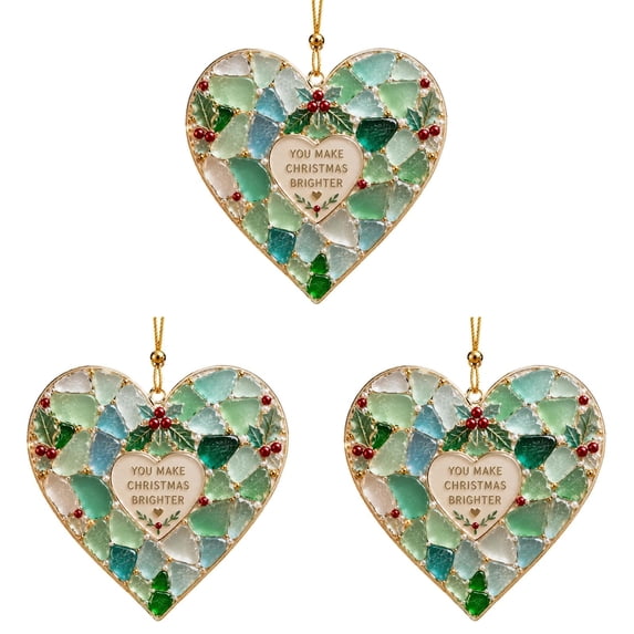 3pc Christmas Gift Ornaments, Inspirational Acrylic Hanging Charms with Translucent Mosaic Design, Gold Cord Holiday Tree Accents for Family and Friends, 10 x 10 cm