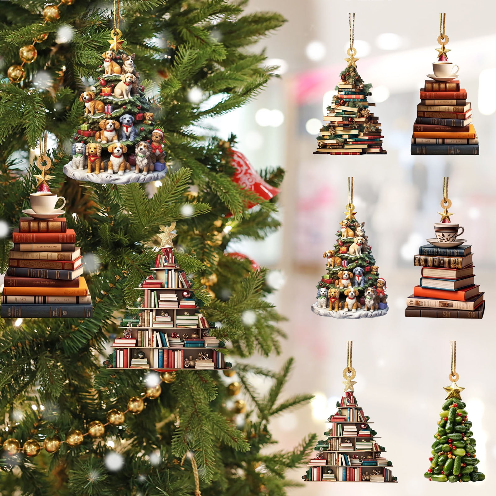 3Pc Christmas Tree Ornament Books Stacked Christmas Tree Car Pendant ...
