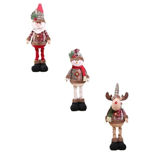 3pc Christmas figurine ornaments, Standing Snowman/Santa/Deer Doll, Christmas Fall Decorations for Home Xman Decor Christmas Decor Ceramic Fall Decor Shelf Sitters with Dangling Legs Christmas