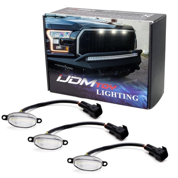 3pc Clear Lens White LED Grille Running Lights For 2010-14 & 17-20 Ford Raptor (Powered by 36 Pieces of SMD LED Lights)