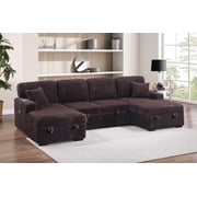 3pc Convertible Sectional Sleeper Sofa Two Chaise Storage Corduroy Upholstered Extendable Pull Out Bed Coffee Finish Pillow Included Primary Living Room