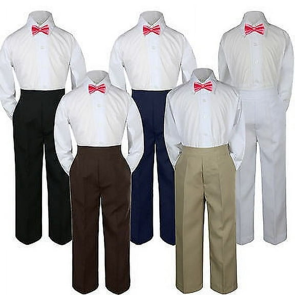 3pc Coral Sunset Bow Tie Suit Shirt Pants Set Baby Boy Toddler Kid Uniform S-7