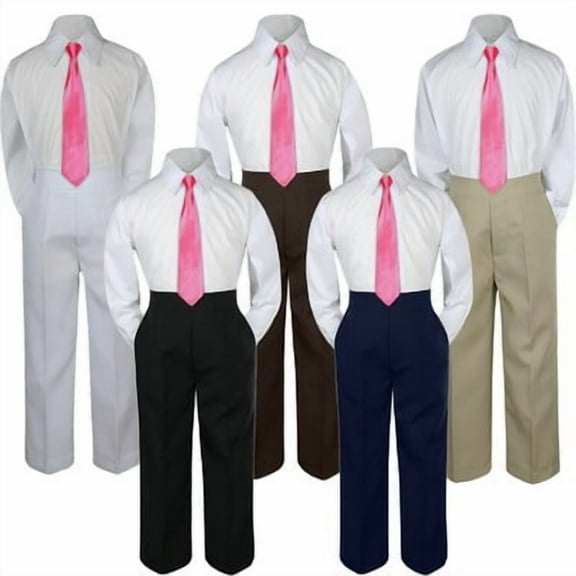 3pc Coral Sunset Tie  Suit Shirt Pants Set Baby Boy Toddler Kid Uniform S-7