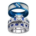 thumbnail image 1 of 3pc Couples Rings Wedding Ring Sets 26kt White Gold Plated Blue Square Cz Titanium band, 1 of 6