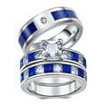 thumbnail image 1 of 3pc Couples Rings Wedding Ring Sets 31kt White Gold Plated Blue Square Cz Titanium band, 1 of 6