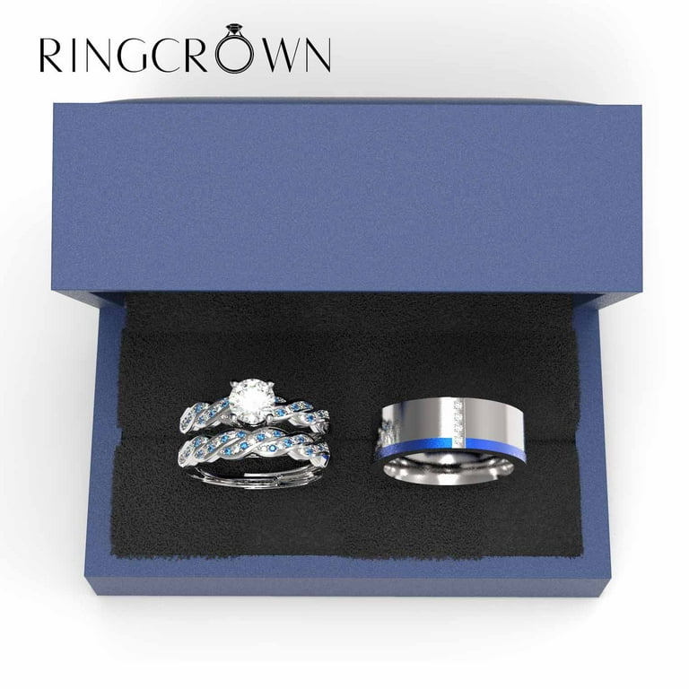 3pc Couples Wedding Ring Sets His And Hers Women Sterling Silve