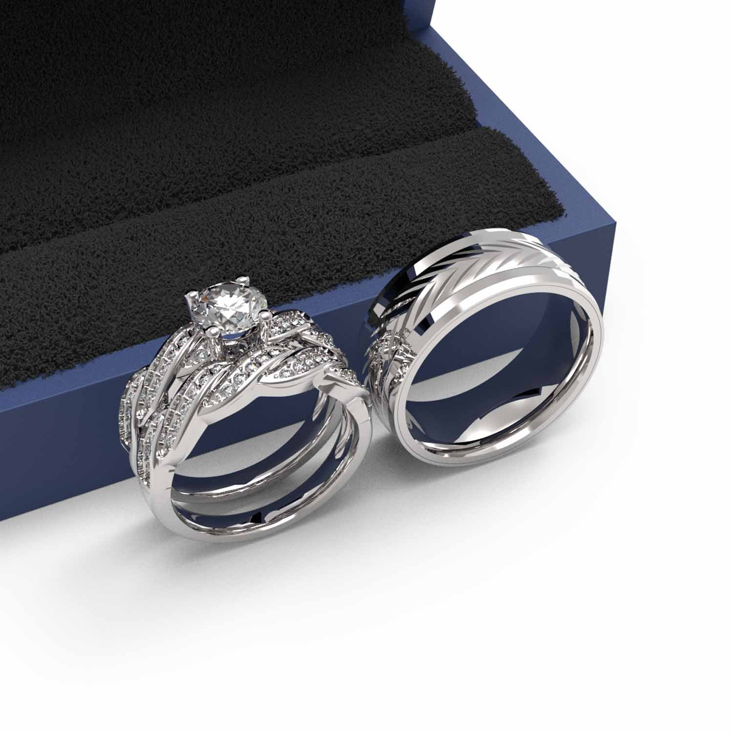 3pc Couples Wedding Ring Sets His And Hers Women Sterling Silve Round Moissanite and men Wedding