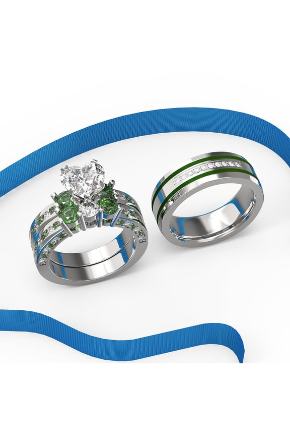 3pc Couples Wedding Ring Sets His And Hers Women Sterling Silver Blue Moissanite and men Wedding Bands Together With Ring Gift Jewelry Box