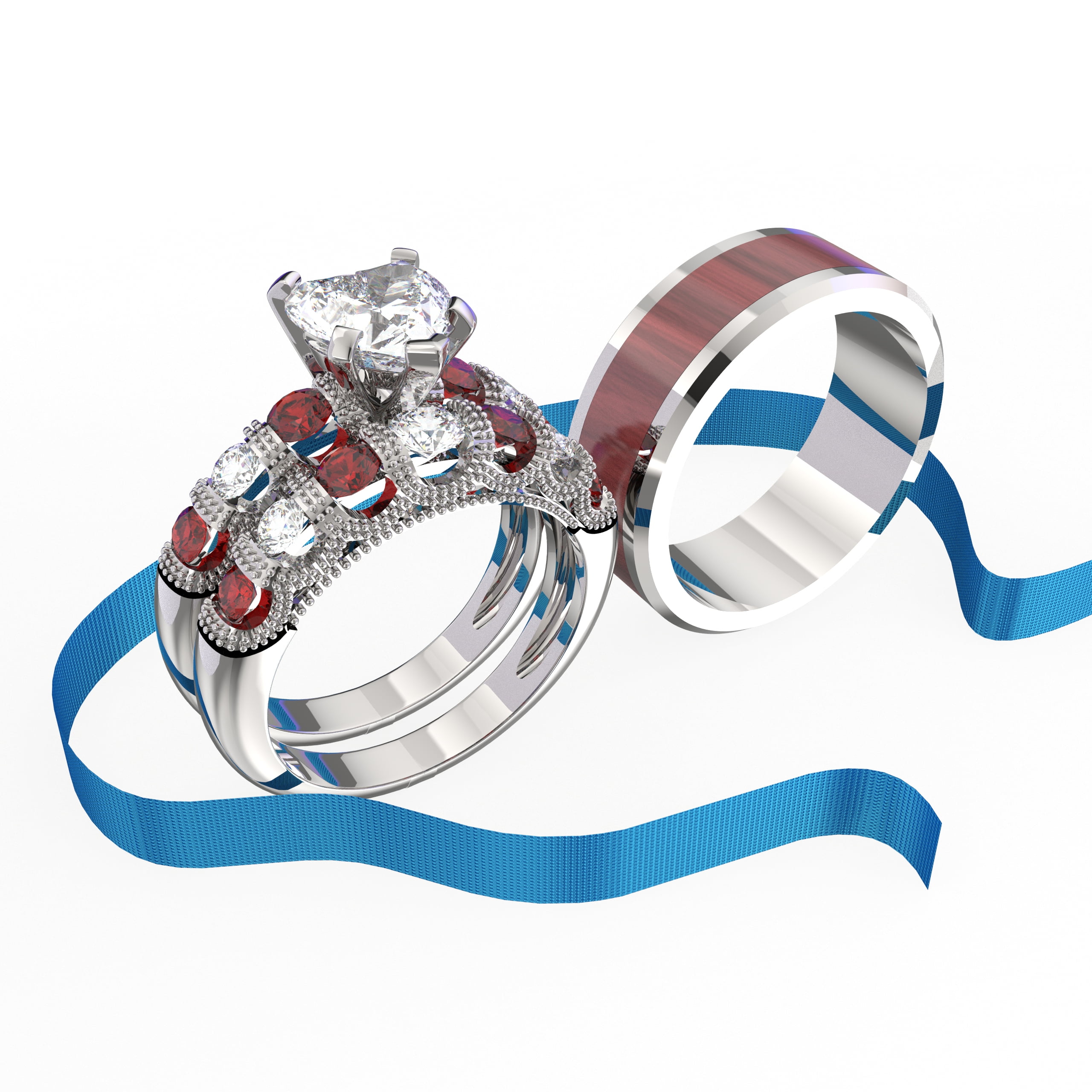 3pc Couples Wedding Ring Sets His And Hers Women Sterling Silver Moissanite and men Wedding Bands Together With Ring Gift Jewelry Box