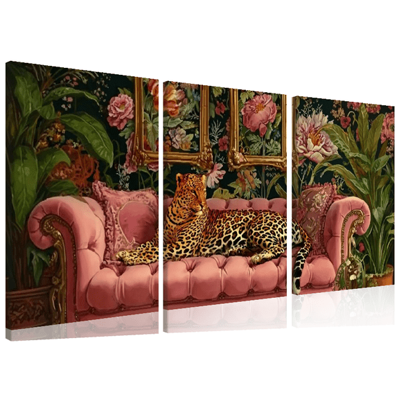3pc Decorative Art Leopard Print Canvas Art, Unframed Animal Print Posters, Indoor Ink Paintings, Suitable for Home, Office, Bedroom, Living Room, Dopamine Style Minimalist Animal-Themed Prints