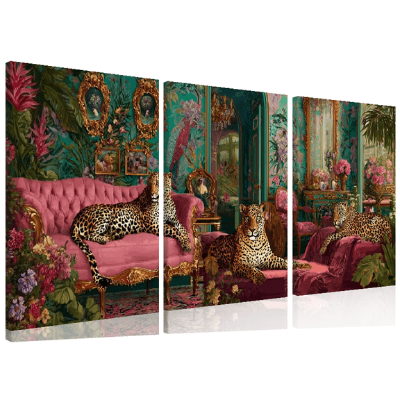 3pc Decorative Art Leopard Print Canvas Art, Unframed Animal Print Posters, Indoor Paintings, Suitable for Home, Office, Bedroom, Living Room Dopamine Style Animal-Themed Prints