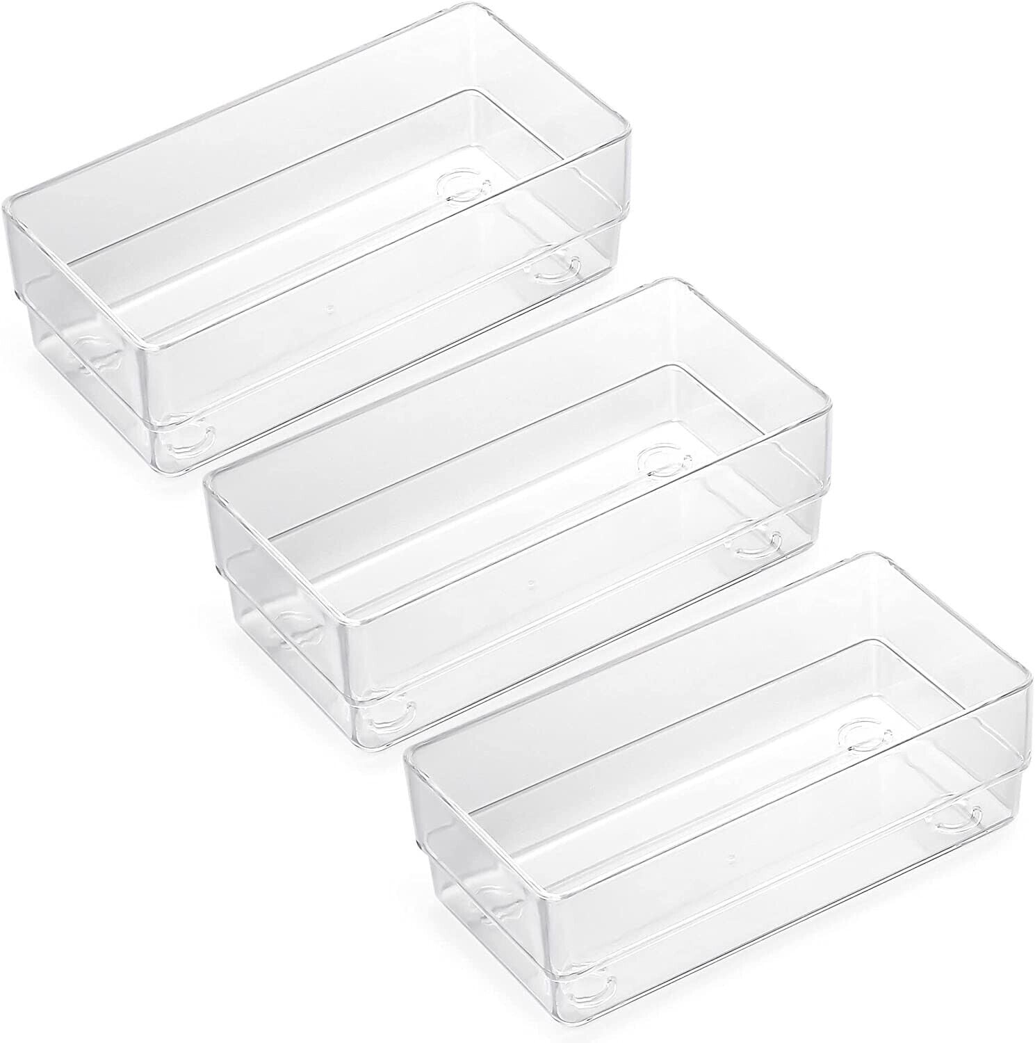 3pc Desk Drawer Organizer Trays Plastic Bins Kitchen Utensil Dividers