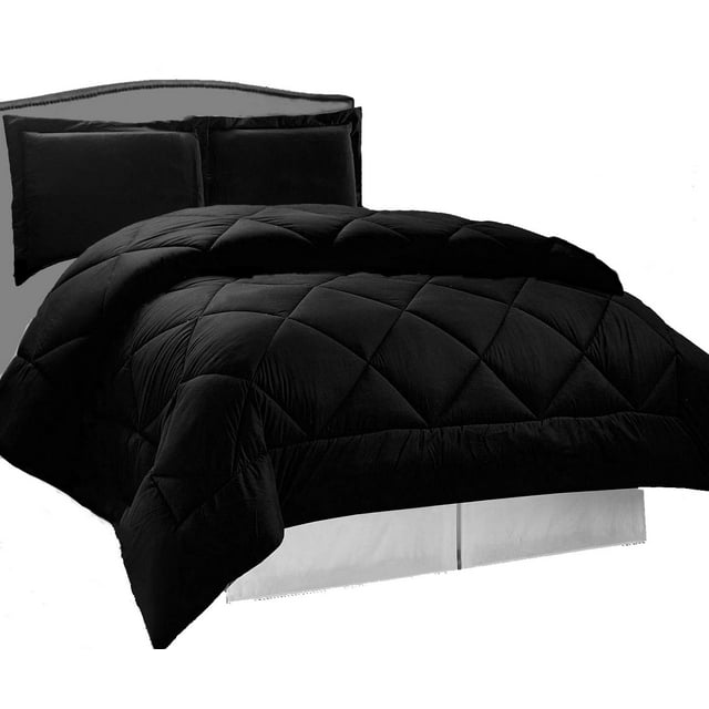 3pc Down Alternative Reversible Comforter Set Black and Black King Size
