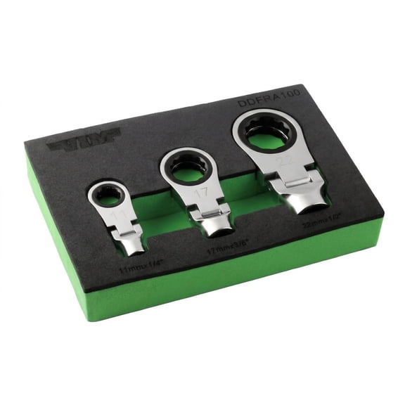 VIM Tools DDFRA100, 3 Piece Dual Drive Flex Ratcheting Wrench Attachment Set