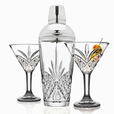 3pc Dublin Crystal Shaker and Martini Set