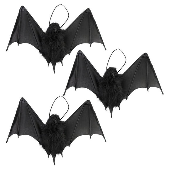 3pc Fake Black Feathered Bats - for Halloween Decor - Factory Direct Craft