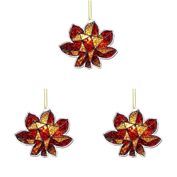 3pc Fall Maple Leaf Hanging Decor, Stained Glass Style Acrylic Window Ornament, Autumn Decorations for Home, Thanksgiving