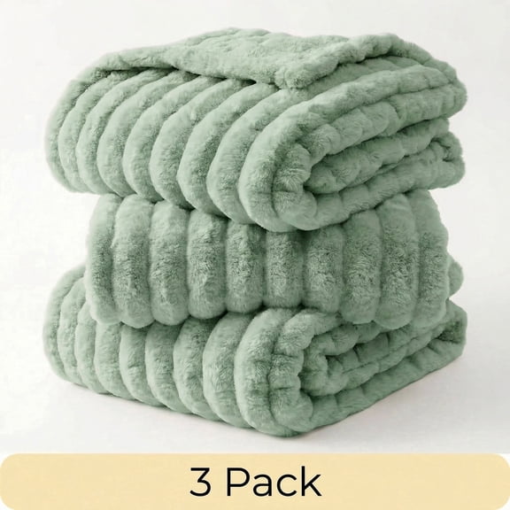 3pc Faux Fur Rabbit Fleece Throw Blanket | GentleSoft Plush for Couch & Bed | Soft Snuggly Gift for Women and Men | Dorm Decor, Bedroom Accent & All-Season