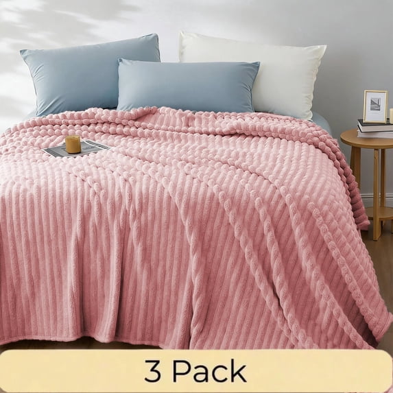 3pc Faux Fur Rabbit Fleece Throw Blanket | GentleSoft Plush for Couch & Bed | Soft Snuggly Gift for Women and Men | Dorm Decor, Bedroom Accent & All-Season