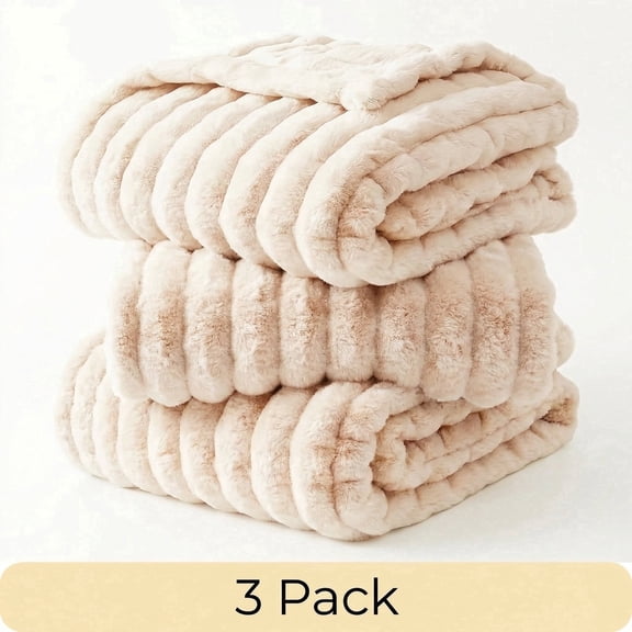 3pc Faux Fur Rabbit Fleece Throw Blanket | GentleSoft Plush for Couch & Bed | Soft Snuggly Gift for Women and Men | Dorm Decor, Bedroom Accent & All-Season