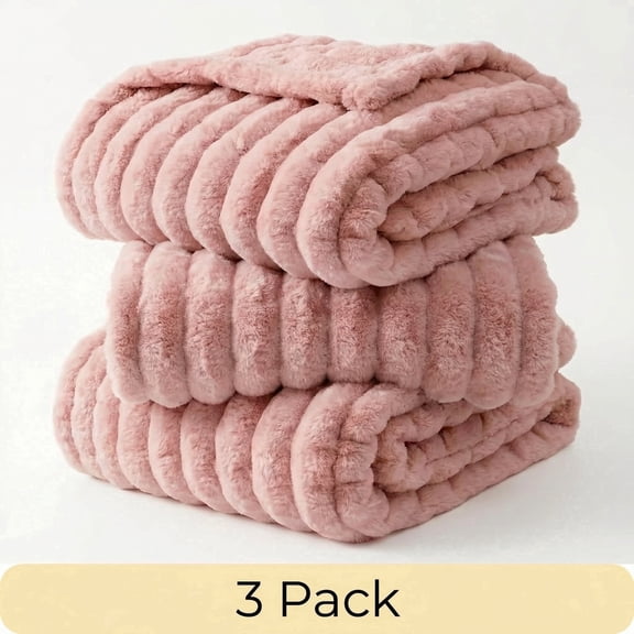 3pc Faux Fur Rabbit Fleece Throw Blanket | GentleSoft Plush for Couch & Bed | Soft Snuggly Gift for Women and Men | Dorm Decor, Bedroom Accent & All-Season