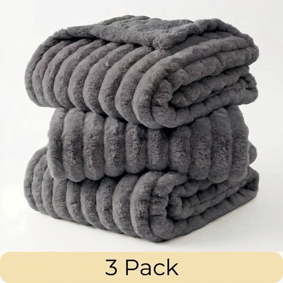 3pc Faux Fur Rabbit Fleece Throw Blanket | GentleSoft Plush for Couch & Bed | Soft Snuggly Gift for Women and Men | Dorm Decor, Bedroom Accent & All-Season