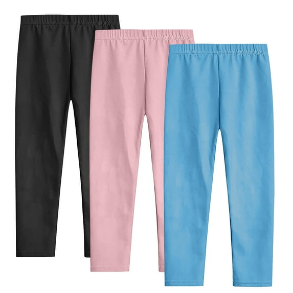 3pc Girl's Footless Leggings | Stretchy Girls Leggings Basic Solid Pants for Kids Running Dance Leggings Multipack Girls Uniform Pants Blue 11Y