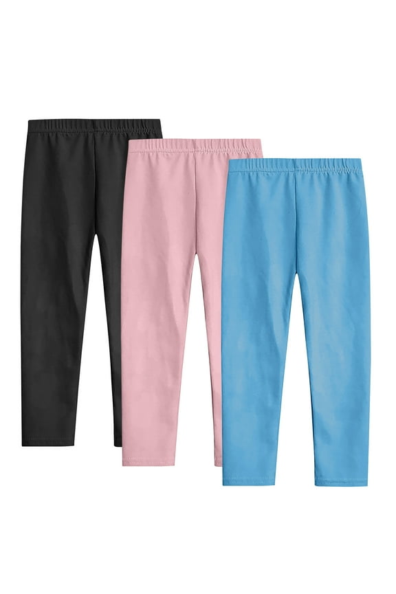 3pc Girl's Footless Leggings | Stretchy Girls Leggings Basic Solid Pants for Kids Running Dance Leggings Multipack Girls Uniform Pants Blue 11Y