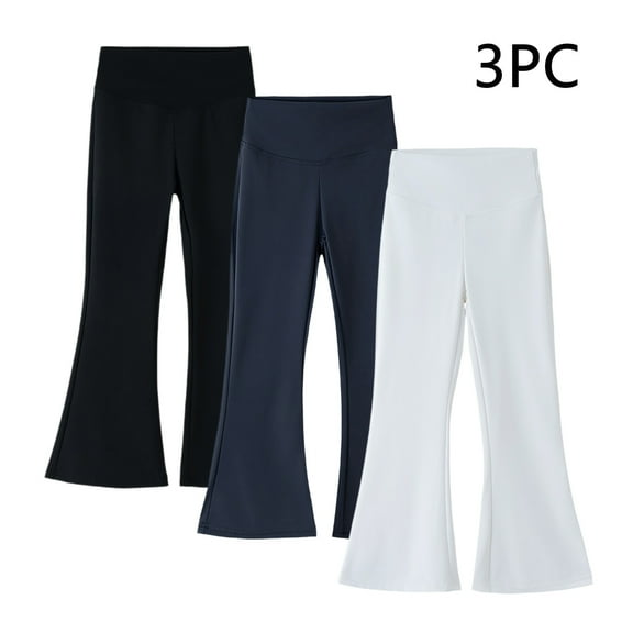 3pc Girls Flare Leggings Kids Bell Bottoms High Waisted Boot Cut Yoga Dance Pants Girls Barrel Trousers Multicolor 8Y