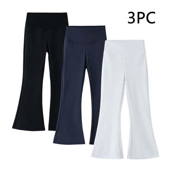 3pc Girls Flare Leggings Kids Bell Bottoms High Waisted Boot Cut Yoga Dance Pants Multicolor 10Y
