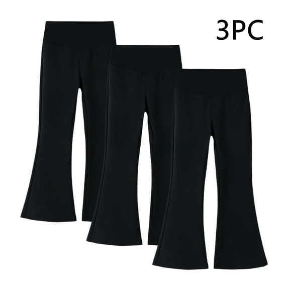 3pc Girls Wide Leg Flare Pants Leggings Kids Stretchy Bell Bottoms Boot Cut Yoga Dance Pants Black 6Y
