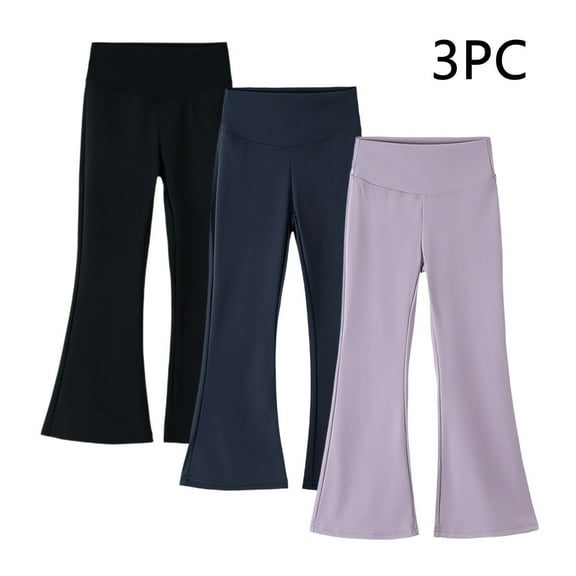 3pc Girls Wide Leg Flare Pants Leggings Kids Stretchy Bell Bottoms Boot Cut Yoga Dance Pants Girls Trousers Multicolor 8Y