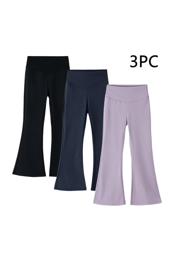 3pc Girls Wide Leg Flare Pants Leggings Kids Stretchy Bell Bottoms Boot Cut Yoga Dance Pants Multicolor 10Y