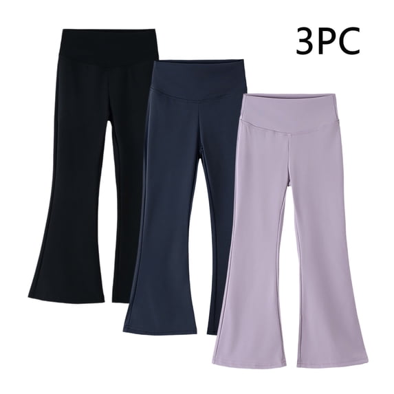 3pc Girls Wide Leg Flare Pants Leggings Kids Stretchy Bell Bottoms Boot Cut Yoga Dance Pants Multicolor 8Y