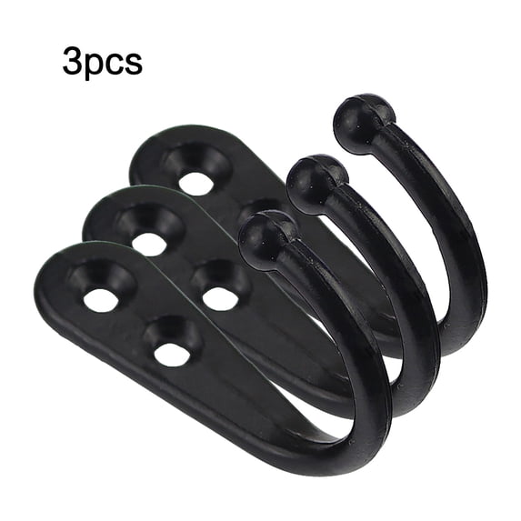 3pc Heavy-Duty Black Alloy Wall Hook - 20lb Capacity, Easy Install, for Coats & Keys