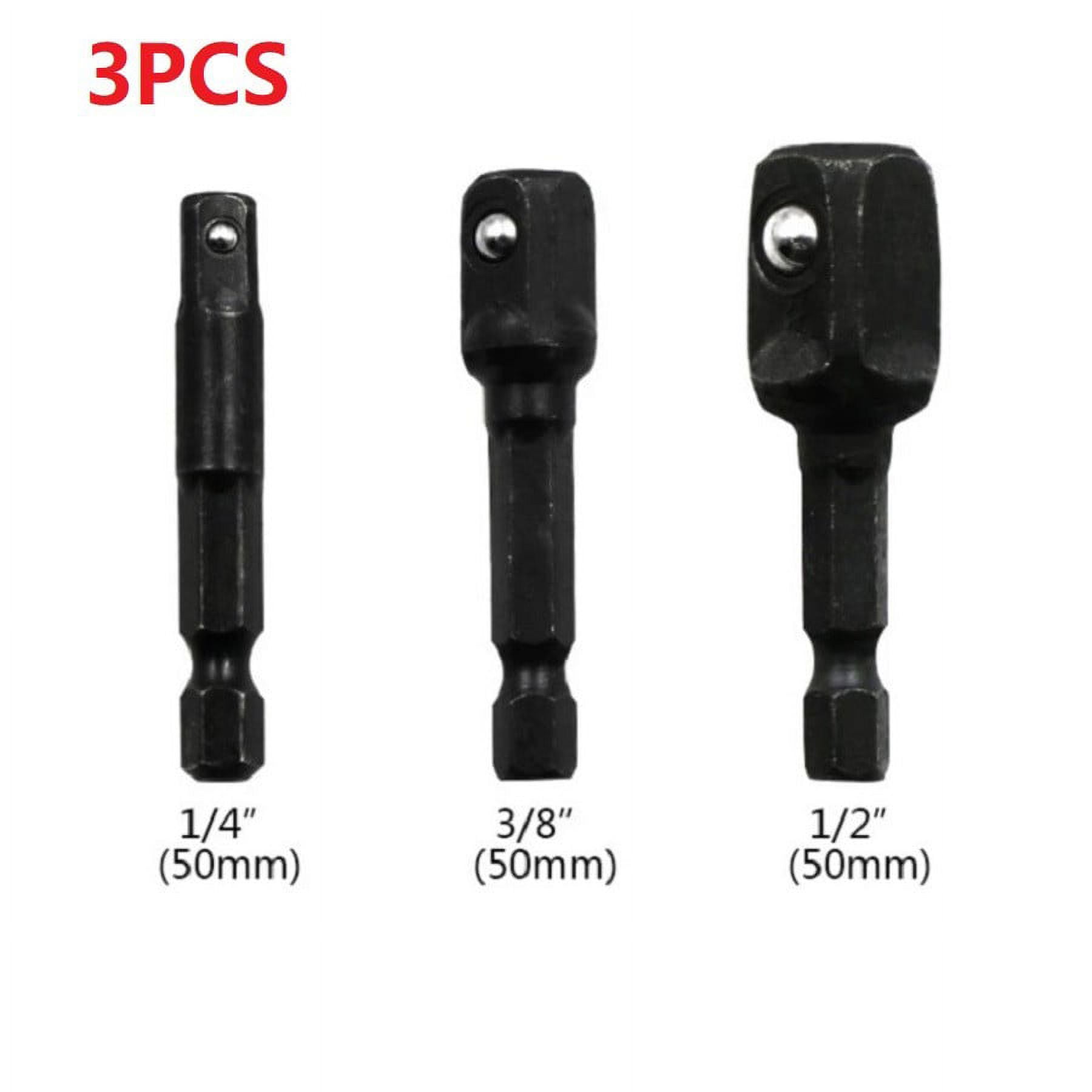 3pc Impact Socket Adapter 1/4 3/8 1/2Inch Nut Driver Sockets Hex Shank Extension