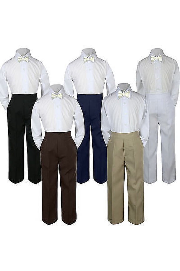 3pc Ivory offwhite Bow Tie Suit Shirt Pants Set Baby Boy Toddler Kid Uniform S-7