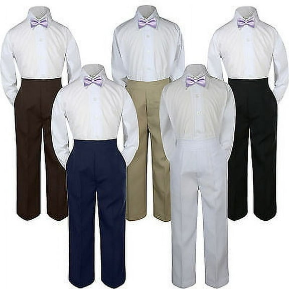 3pc Lilac  Bow Tie Suit Shirt Pants Set Formal Baby Boy Toddler Kid Uniform S-7