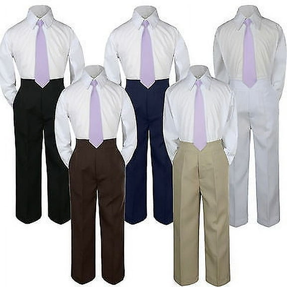 3pc Lilac Lightpurple Tie Suit Shirt Pants Set Baby Boy Toddler Kid Uniform S-7