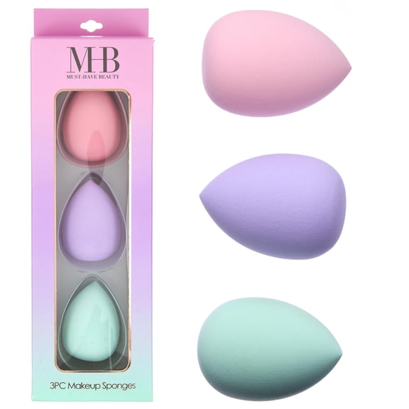 3pc Makeup Sponges Value Pack - 3-Pack Beauty Sponge Applicator Set in Pastels - Cosmetic Makeup Blender For Foundation, Blush, Concealer, Eyeshadow, Contour & Highlighter