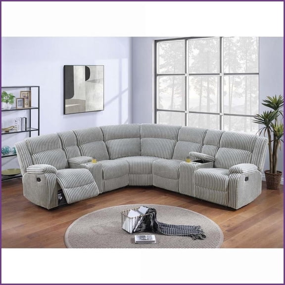3pc Manual Motion Reclining Sectional Sofa with Console Cup Holders - Fur-Like Corduroy Ash Contemporary Living Room Couch | Ash | Corduroy | Foam+Spring