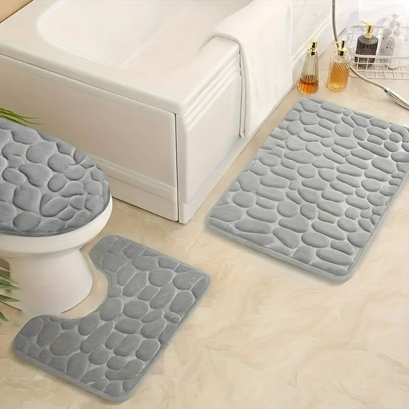 3pc Memory Foam Bath Mat - Fast Absorbent, Quick Drying, Non-slip, Soft and Comfortable - Perfect for Bathroom and Kitchen - Machine Washable Rug