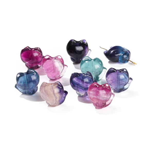 3pc Natural Fluorite Carved Beads Fox 18x15x9mm