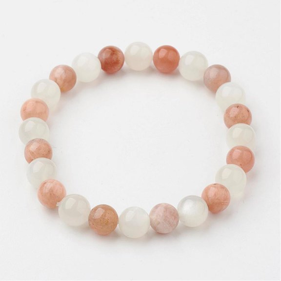 3pc Natural Multi-Moonstone Bracelets Stretch Bracelets Round 58x8mm(2-1/4 inchx3/8 inch)