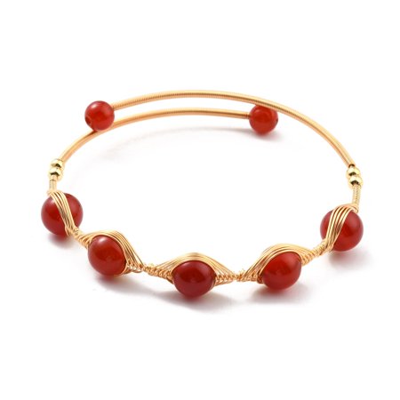 3pc Natural Red Agate Wrapped Cuff Bangle Golden Brass Torque Bangle for Women Lead Free & Cadmium Free Inner Diameter: 2-1/8 inch(5.5cm)