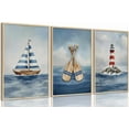 thumbnail image 1 of 3pc Nautical Sailboat Kids WallOcean-Themed Lighthouse Canvas Prints Blue Sea Painting Poster Blue Sailboat And Oars Seaside Posters Wallfor Children's Room And Nursery Wall Decor, 1 of 6