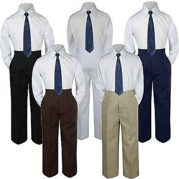3pc Navy Blue Tie Suit Shirt Pants Set Baby Boy Toddler Kid Uniform S-7