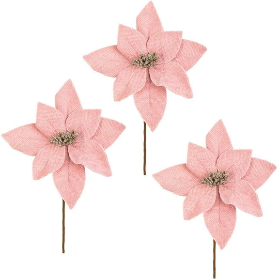 3pc Pink Felt and Glitter-Accented Poinsettias - for Christmas Decor - Factory Direct Craft