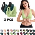 thumbnail image 1 of 3pc Plus Size Womens Bras Wireless Push Up Everyday Bra Comfort Full Coverage Lace Bralettes Front Closure Supportive Brassiere Green Bras,Size M-5XL, 1 of 11